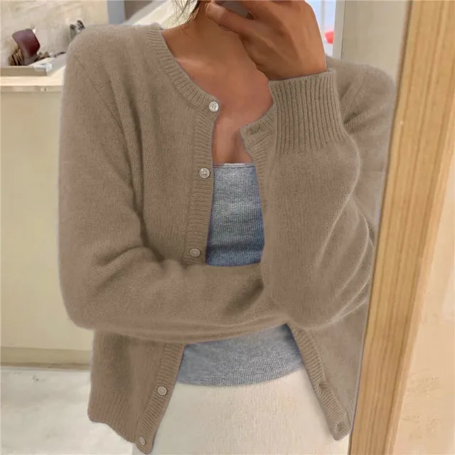 Gilet boutonné en maille fine pour femme - Superposition douce à col rond et manches longues pour le bureau, les voyages décontractés et un style quotidien de mi-saison