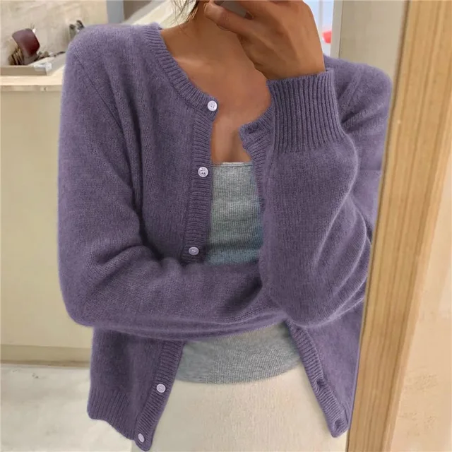 Gilet boutonné en maille fine pour femme - Superposition douce à col rond et manches longues pour le bureau, les voyages décontractés et un style quotidien de mi-saison