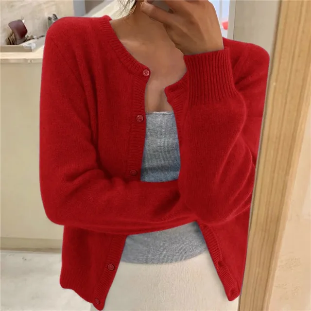 Gilet boutonné en maille fine pour femme - Superposition douce à col rond et manches longues pour le bureau, les voyages décontractés et un style quotidien de mi-saison