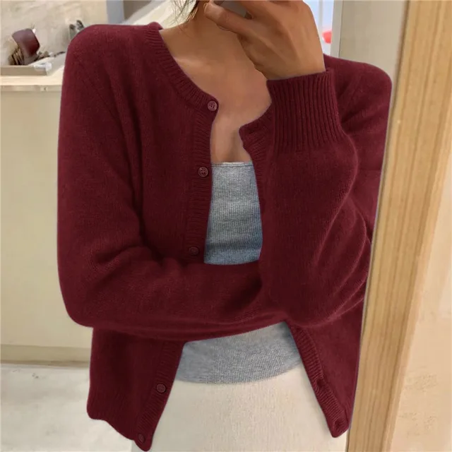 Gilet boutonné en maille fine pour femme - Superposition douce à col rond et manches longues pour le bureau, les voyages décontractés et un style quotidien de mi-saison