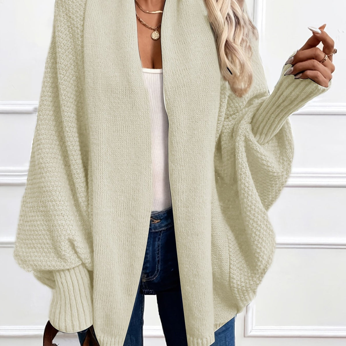 Cardigan lavorato a maglia da donna aperto sul davanti con maniche a pipistrello - Modello drappeggiato con collo a scialle per weekend autunnali e invernali, look cittadini, viaggi e stile quotidiano rilassato