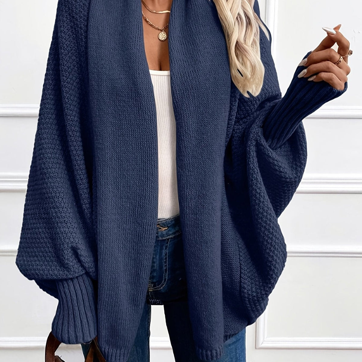 Cardigan lavorato a maglia da donna aperto sul davanti con maniche a pipistrello - Modello drappeggiato con collo a scialle per weekend autunnali e invernali, look cittadini, viaggi e stile quotidiano rilassato