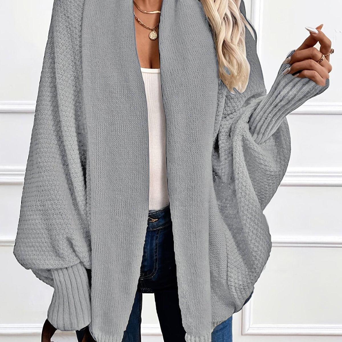 Cardigan lavorato a maglia da donna aperto sul davanti con maniche a pipistrello - Modello drappeggiato con collo a scialle per weekend autunnali e invernali, look cittadini, viaggi e stile quotidiano rilassato