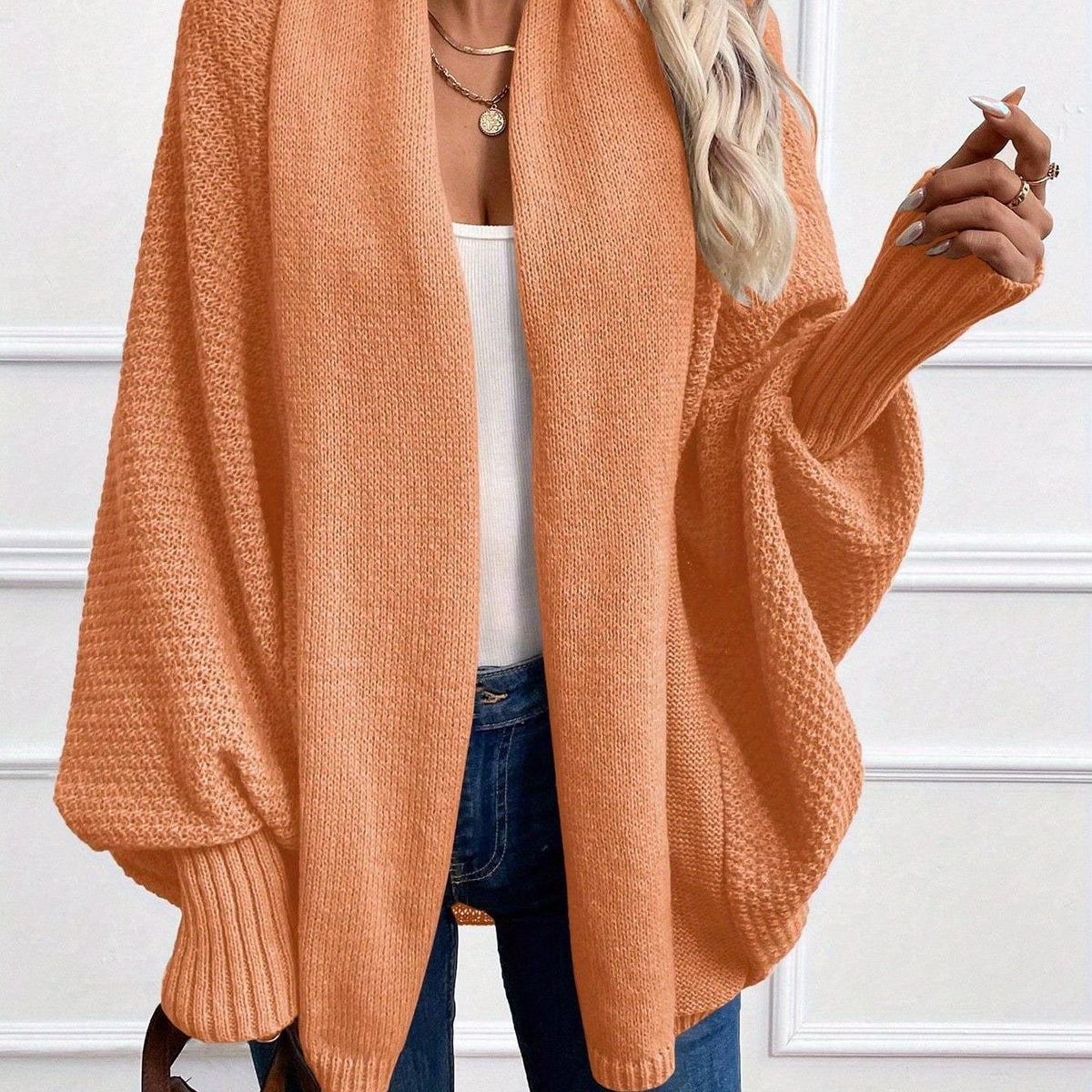 Cardigan lavorato a maglia da donna aperto sul davanti con maniche a pipistrello - Modello drappeggiato con collo a scialle per weekend autunnali e invernali, look cittadini, viaggi e stile quotidiano rilassato