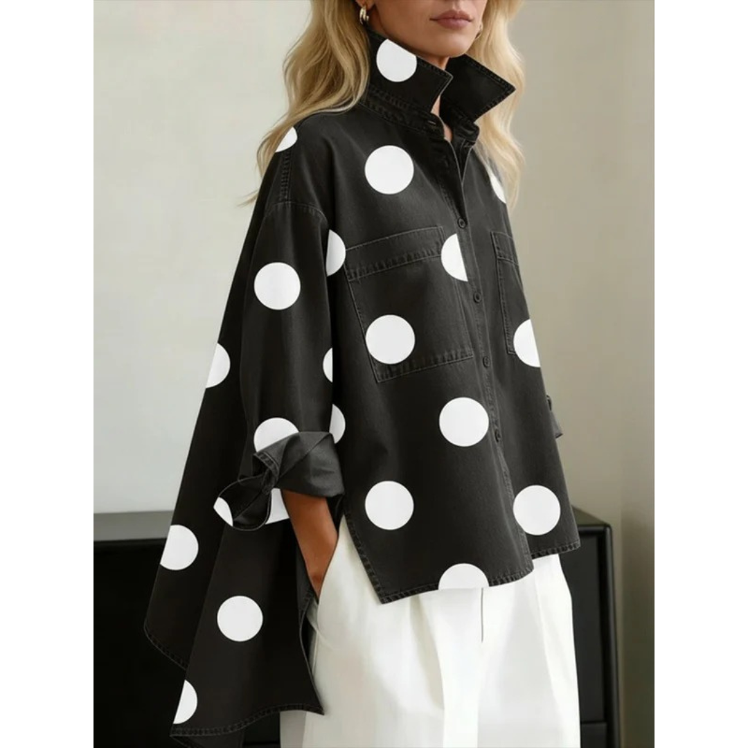 Women’s Oversized Printed Denim Shirt – Relaxed Long-Sleeve Layer for Everyday Wear