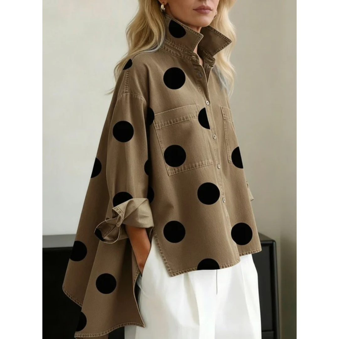 Women’s Oversized Printed Denim Shirt – Relaxed Long-Sleeve Layer for Everyday Wear
