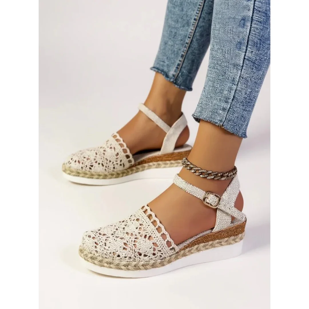 Sandali con zeppa boho da donna – scarpe estive con cinturino alla caviglia per vacanze e uso quotidiano