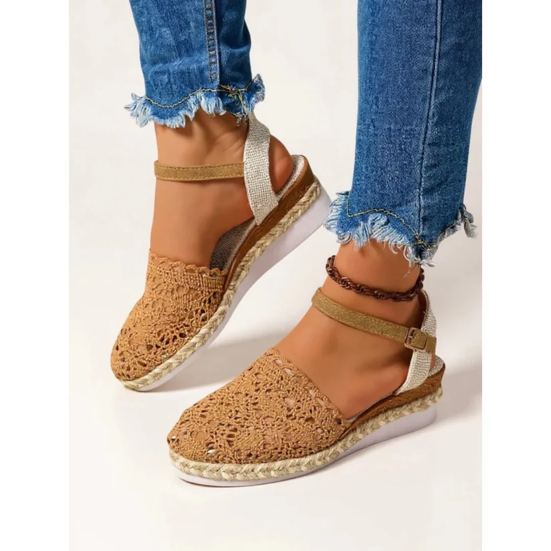 Sandali con zeppa boho da donna – scarpe estive con cinturino alla caviglia per vacanze e uso quotidiano