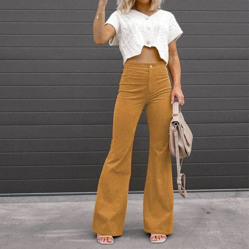 Women’s Flared Trousers High Waisted Elegant Fit Comfortable Chic Everyday Versatile Pants