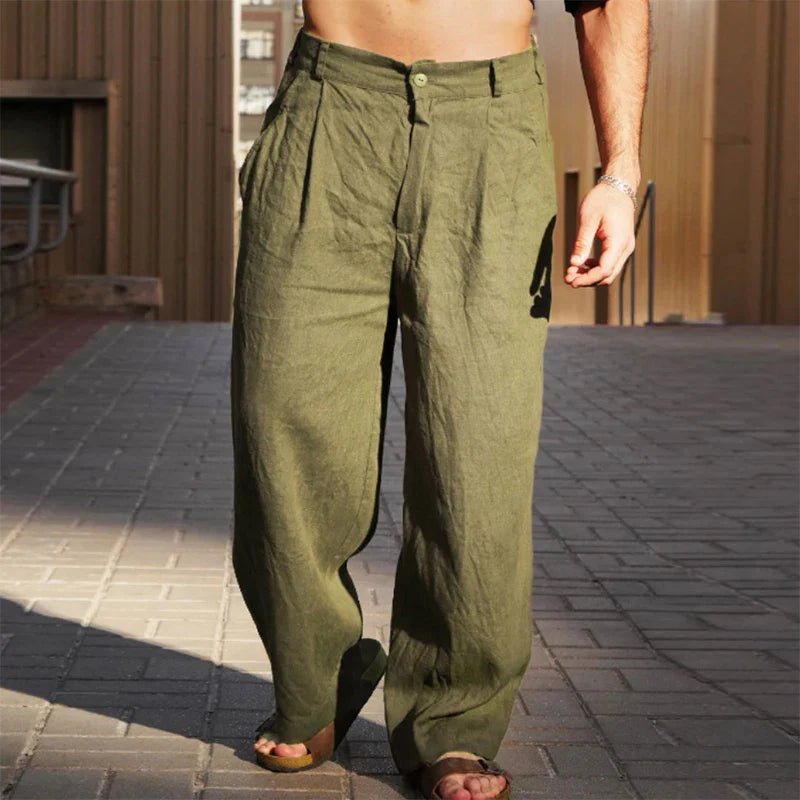 Pantaloni da uomo a gamba larga con pieghe, comodi, estivi e casual