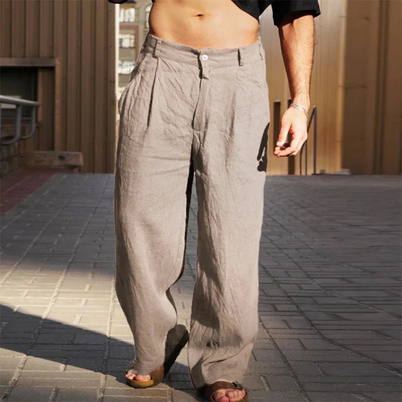 Pantaloni da uomo a gamba larga con pieghe, comodi, estivi e casual
