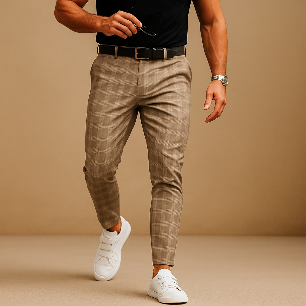 Pánské potištěné kalhoty ve slim střihu – elegantní volnočasové kalhoty na míru s celou délkou pro kancelář, večeři, víkend a každodenní nošení
