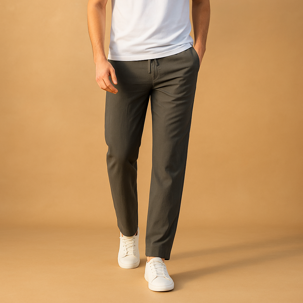 Herren-Baumwollhose mit Kordelzug – Lässig geschnittene, atmungsaktive Hose in voller Länge mit elastischem Bund für Reisen, Wochenenden und Freizeit im Alltag und Sommer