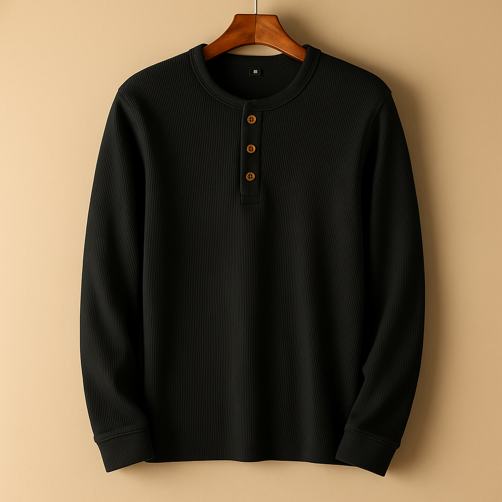 Pánský strukturovaný top Henley s dlouhými rukávy – ležérní vrchní díl s knoflíkovým výstřihem pro pohodové víkendové outfity a každodenní nošení
