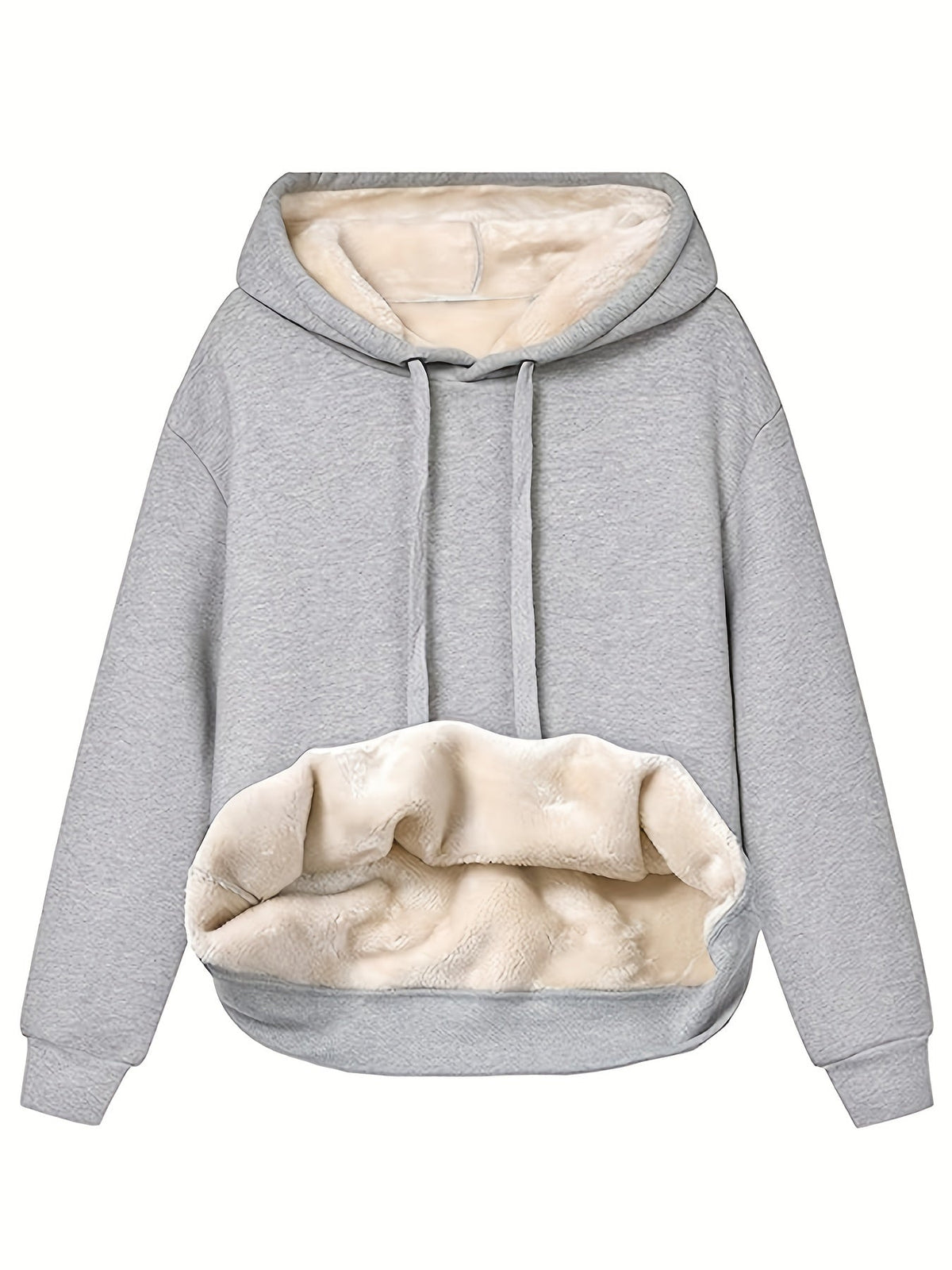 Women's Fleece Lined Pullover Hoodie with Relaxed Fit – Warm Plush Sweatshirt for Autumn and Winter