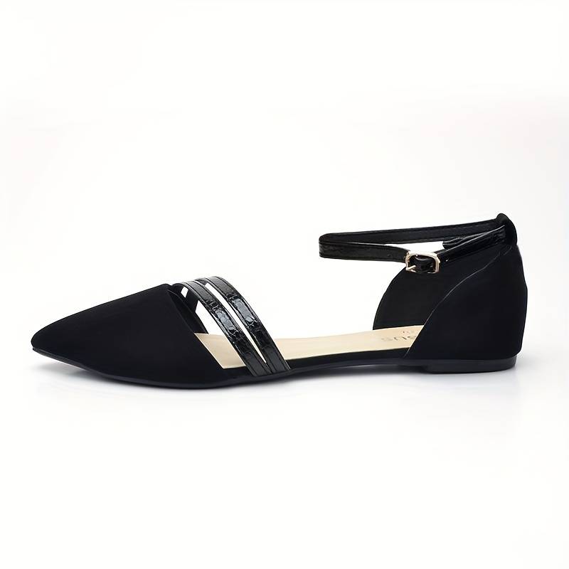Dámské ploché sandály se špičkou - boty typu slingback s páskem přes kotník a dvěma předními pásky do kanceláře i pro elegantní volnočasové nošení