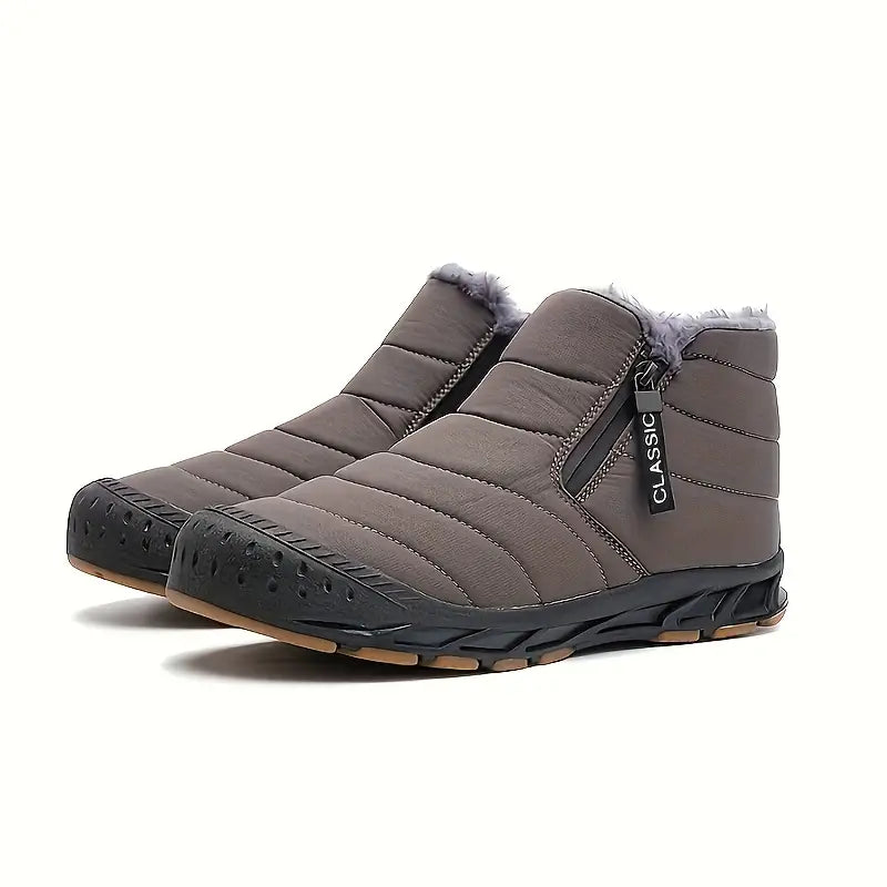 Unisex Quilted Winter Boots – Fur-Lined Slip-On Shoes with Side Zip and Gripped Sole