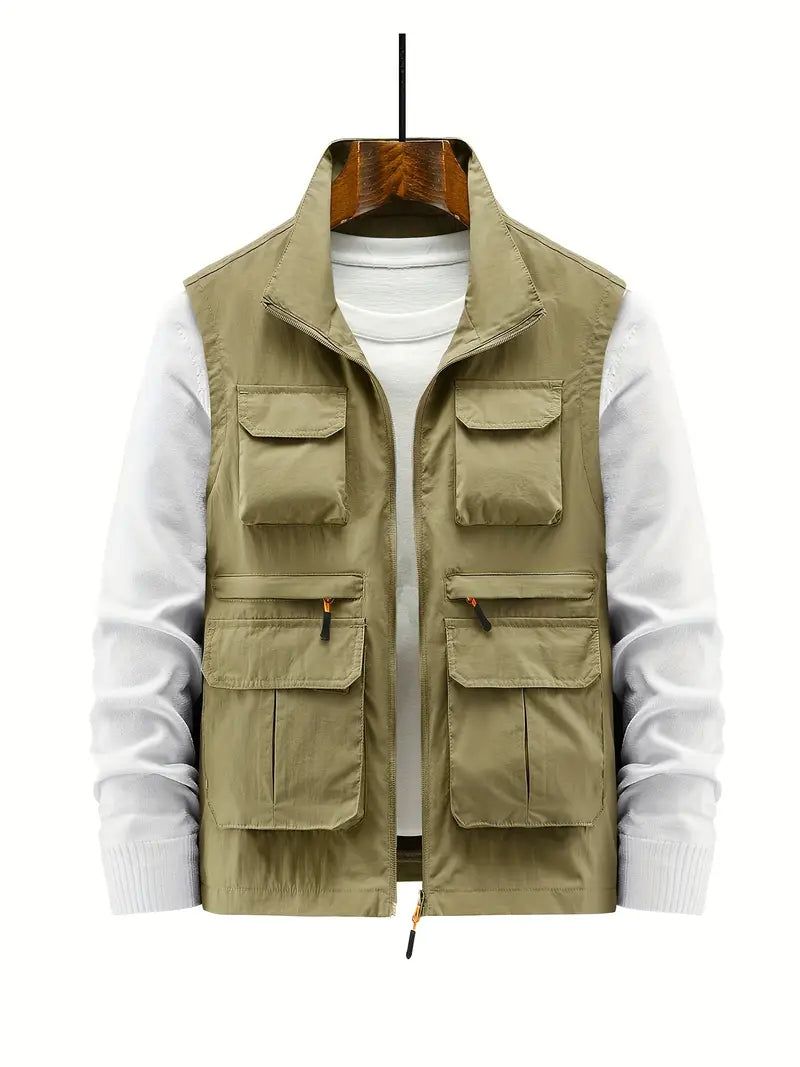 Men’s Multi-Pocket Zip-Up Vest – Soft Breathable Durable Layered Comfort for Casual Styling