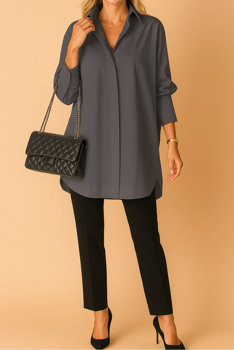 Chemise longue oversize pour femme – Tunique boutonnée décontractée avec col classique, pour le bureau et les tenues chic décontractées