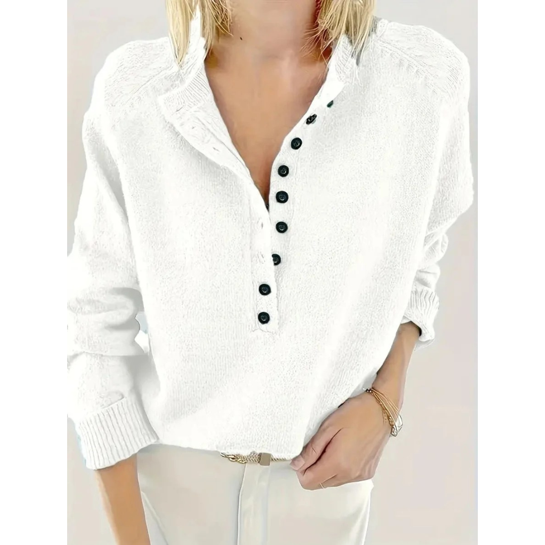 Pull en maille pour femme à col en V – style décontracté à encolure boutonnée pour tous les jours