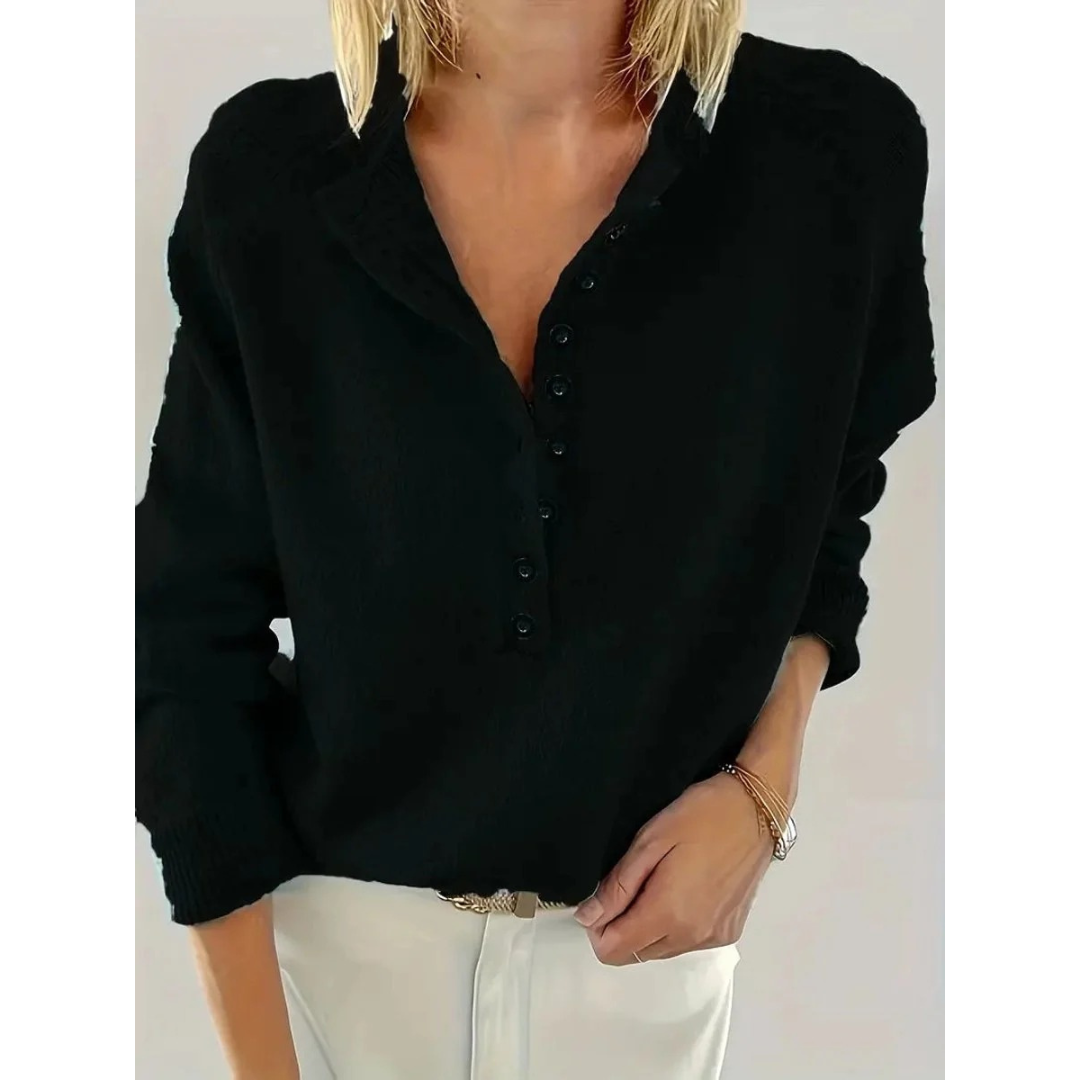 Pull en maille pour femme à col en V – style décontracté à encolure boutonnée pour tous les jours