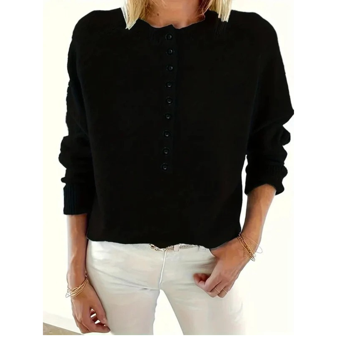 Pull en maille pour femme à col en V – style décontracté à encolure boutonnée pour tous les jours