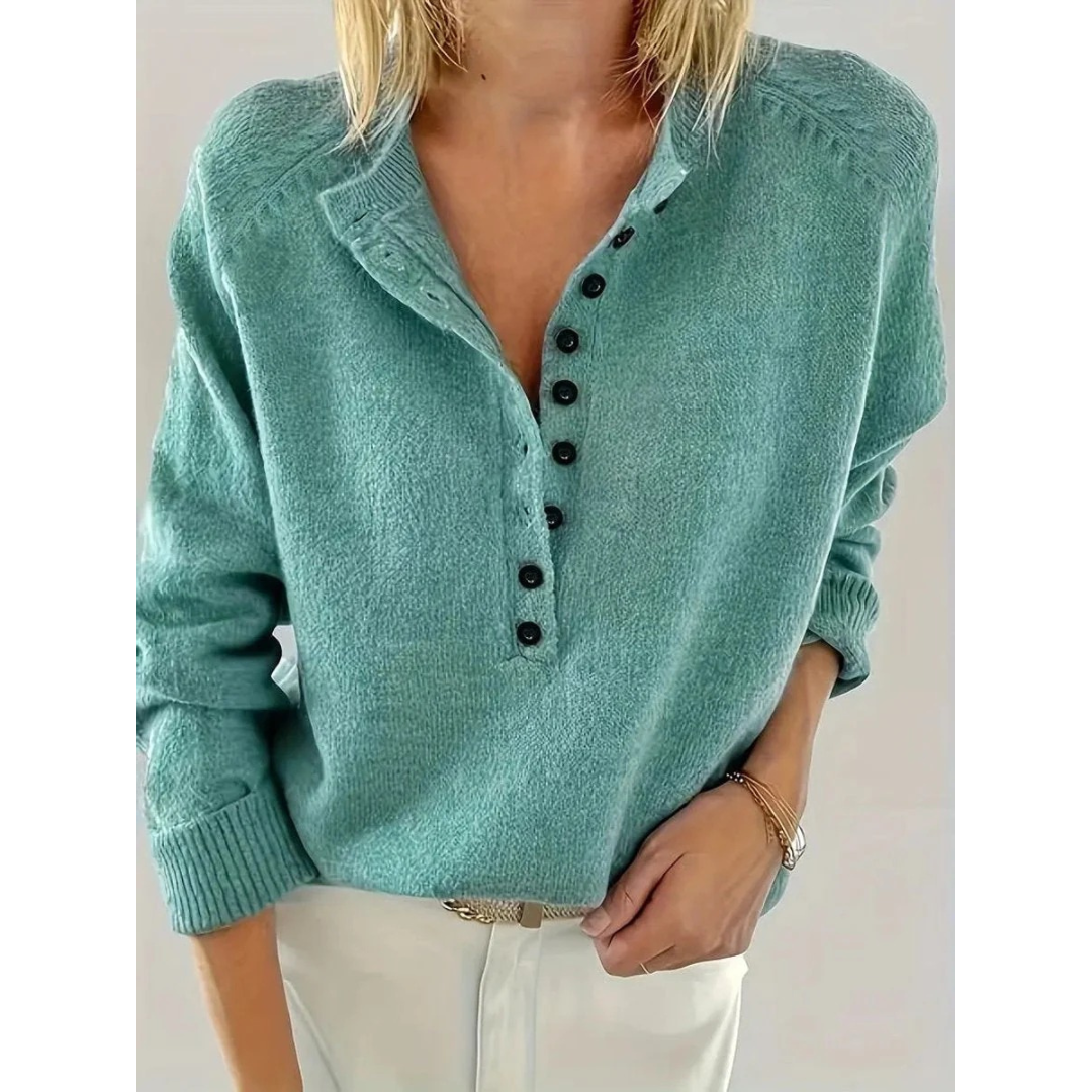 Pull en maille pour femme à col en V – style décontracté à encolure boutonnée pour tous les jours