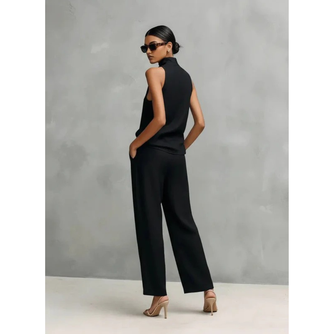 Women’s Sleeveless Two-Piece Trouser Set – High Neck Summer Outfit for Holidays and Smart Casual Wear