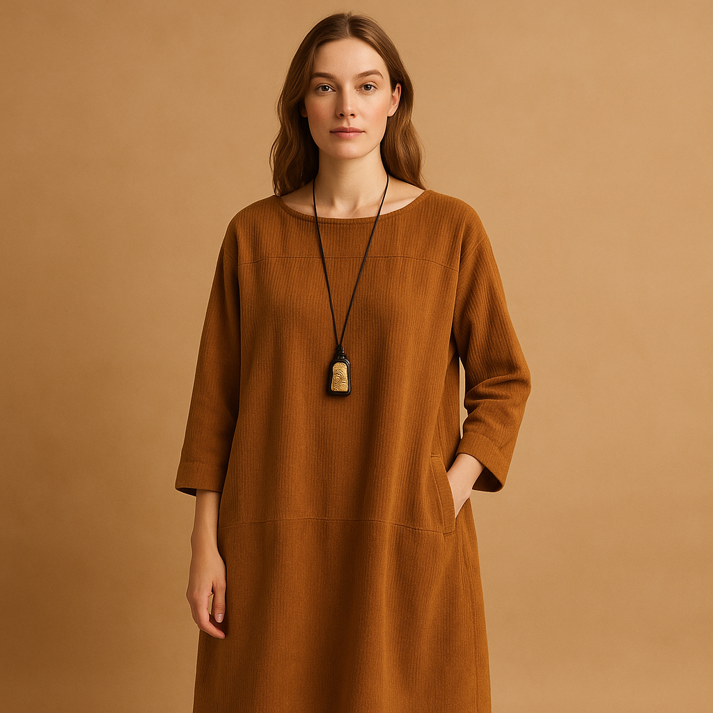 Women’s Lightweight Corduroy Shift Dress – Relaxed Short-Sleeve Style for Casual Summer Days and Smart Everyday Wear