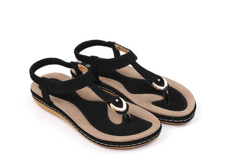 Sandalias de mujer con tira en T, parte trasera elástica, plantilla acolchada, comodidad para el verano