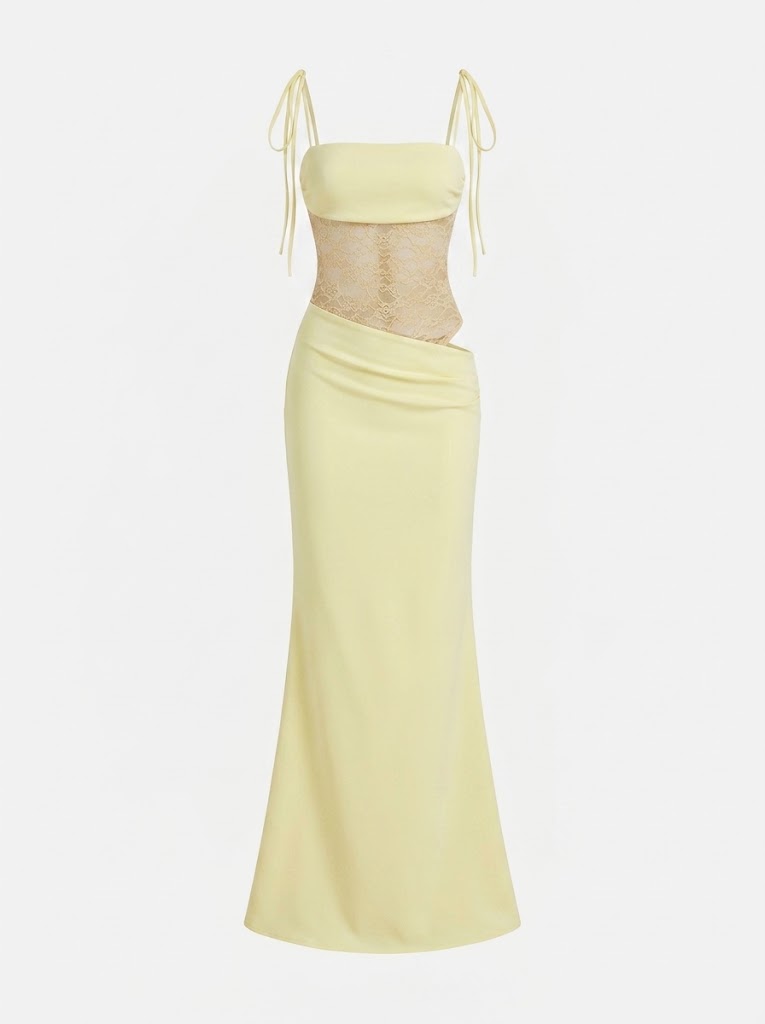 Women’s Lace-Panel Maxi Dress – Strappy Fitted Style for Date Nights and Cocktail Events