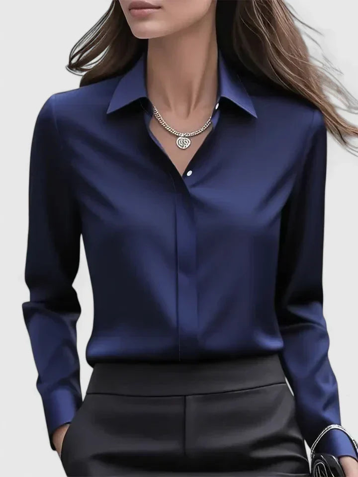 Women’s Satin Long Sleeve Blouse – Polished Office and Smart Casual Shirt