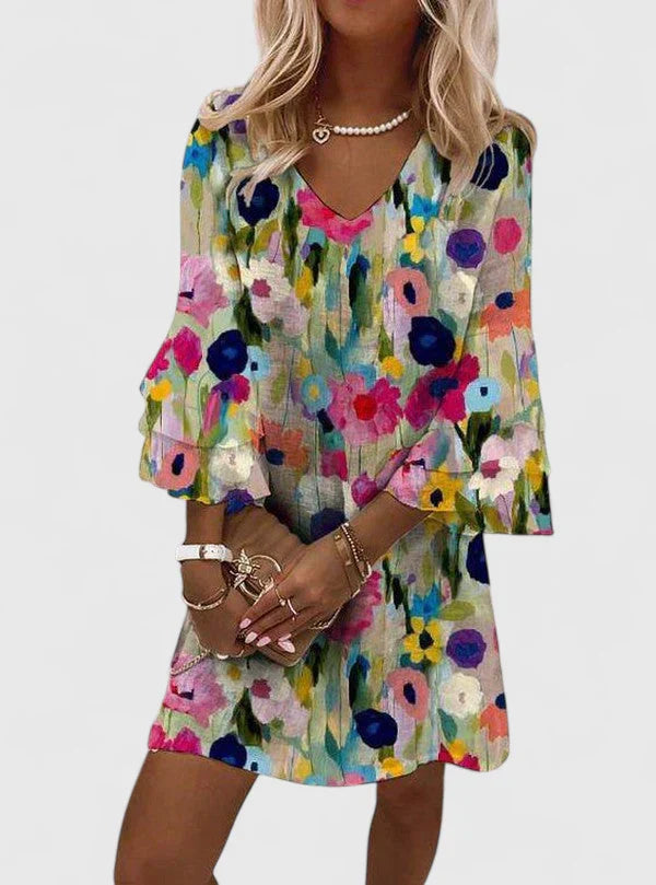 Women’s Floral Print V-Neck Mini Dress Everyday Style