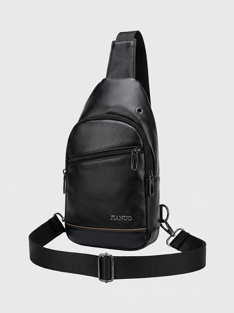 Sling-Tasche aus PU-Kunstleder für Herren – Kompakte Crossbody-Brusttasche mit verstellbarem Riemen und Reißverschlusstaschen