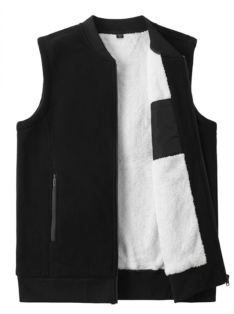 Men’s Fleece-Lined Zip-Up Vest – Stand-Collar Sleeveless Layer with Zipped Pockets