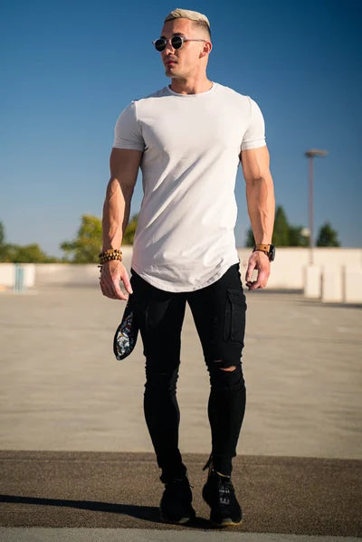 Herre Deep Cut Essential T-shirt – Strækbar, Åndbar, Komfortabel, Stilfuld, Atletisk, Hverdagspasform