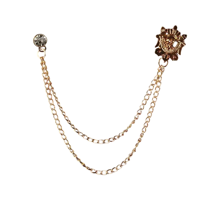 Men’s Double Chain Brooch – Vintage-Inspired Accent for Jackets and Formalwear