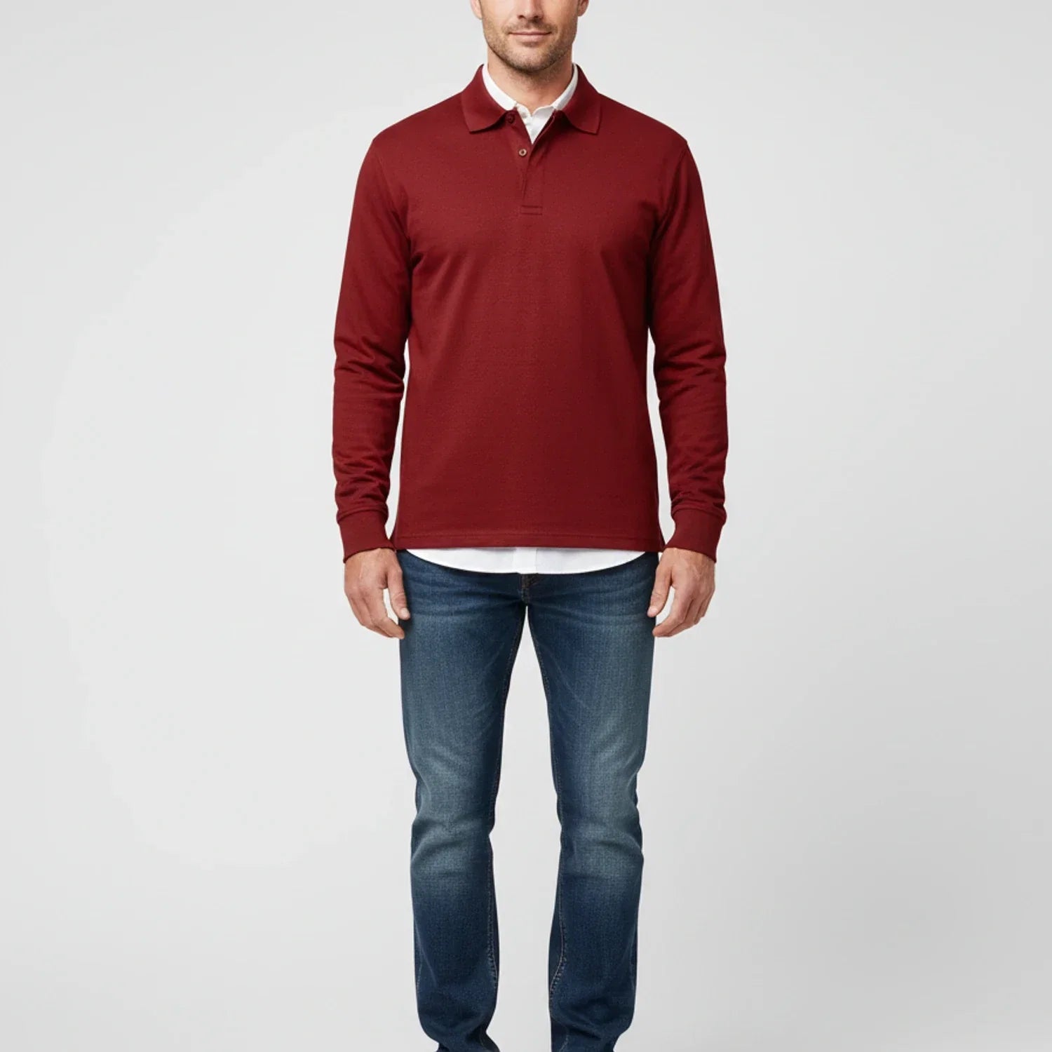 Polo homme élégant et décontracté – haut à col et manches longues pour le travail et les week-ends