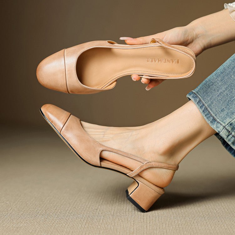 Women’s Genuine Leather Slingback Pumps – Cushioned Mid Block Heel for Office and Evening Wear
