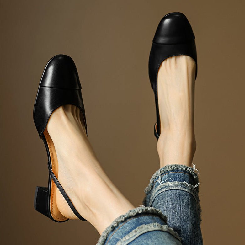 Women’s Genuine Leather Slingback Pumps – Cushioned Mid Block Heel for Office and Evening Wear