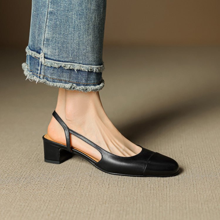 Women’s Genuine Leather Slingback Pumps – Cushioned Mid Block Heel for Office and Evening Wear