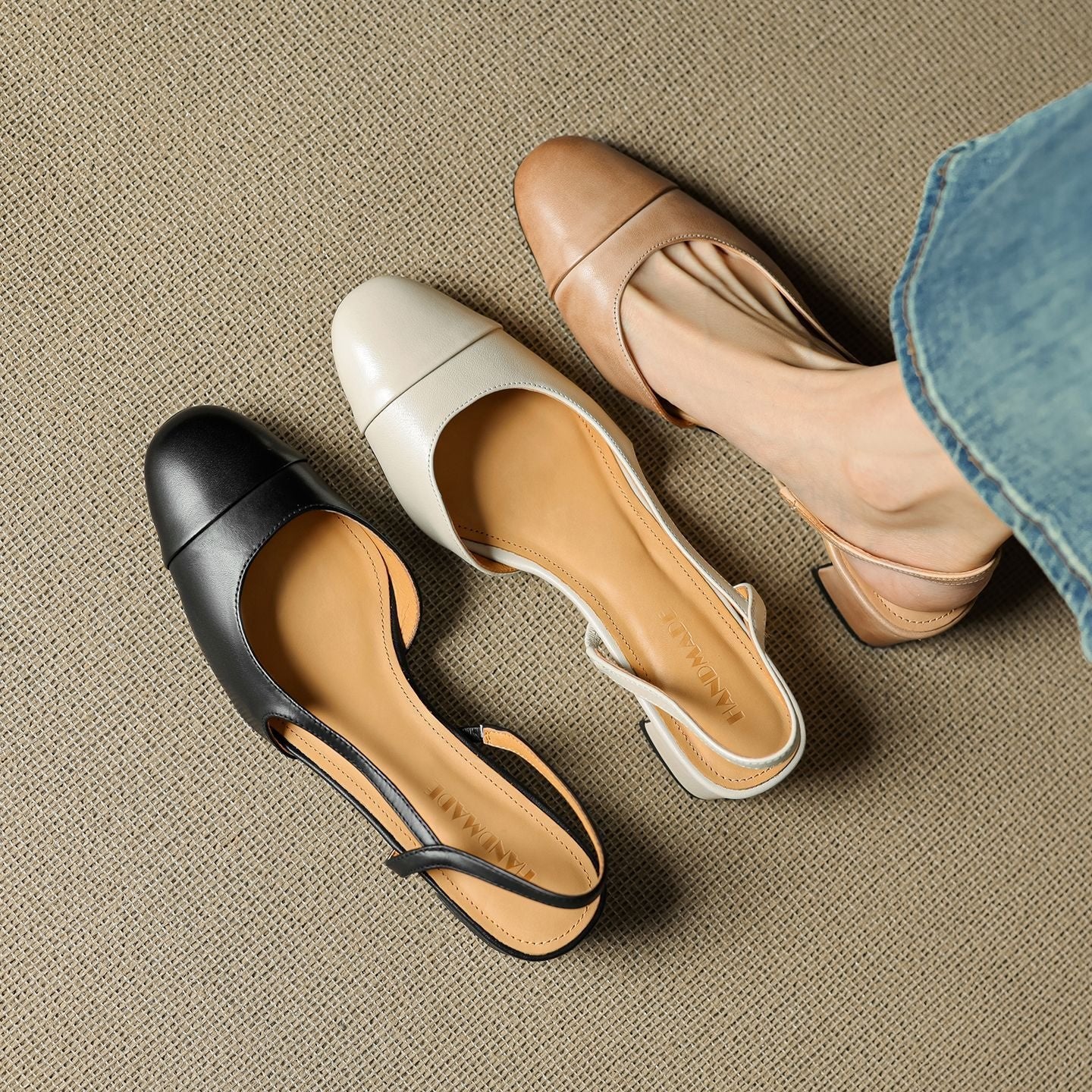 Women’s Genuine Leather Slingback Pumps – Cushioned Mid Block Heel for Office and Evening Wear