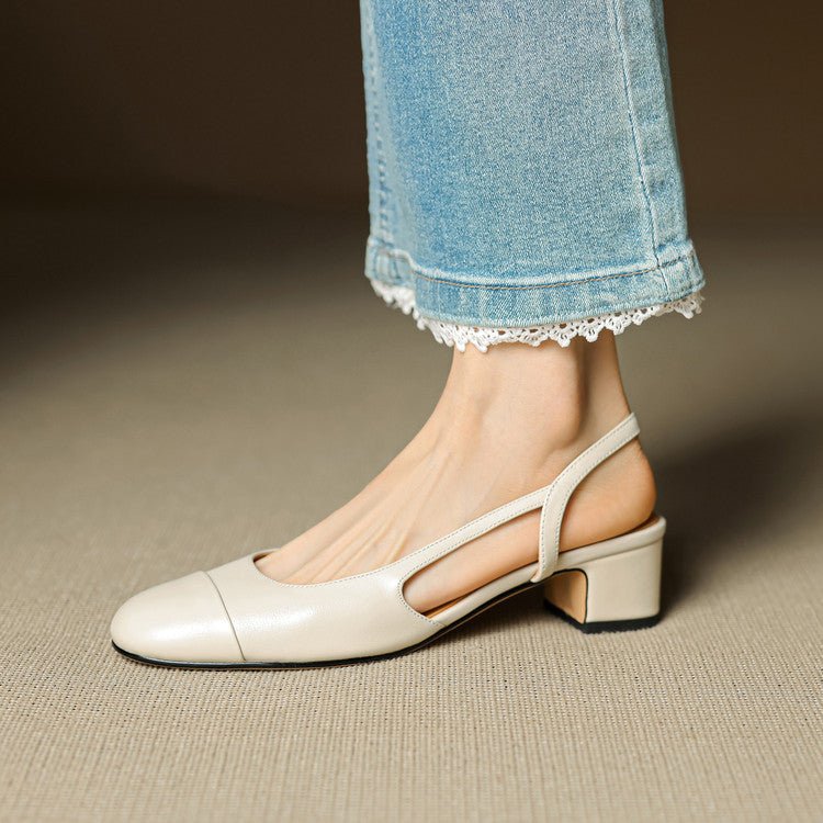 Women’s Genuine Leather Slingback Pumps – Cushioned Mid Block Heel for Office and Evening Wear