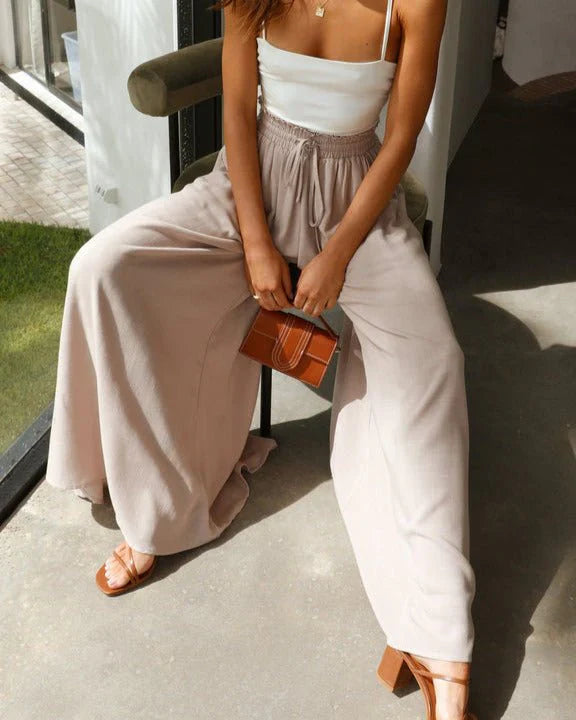 Pantaloni da donna a gamba larga con coulisse e caduta morbida