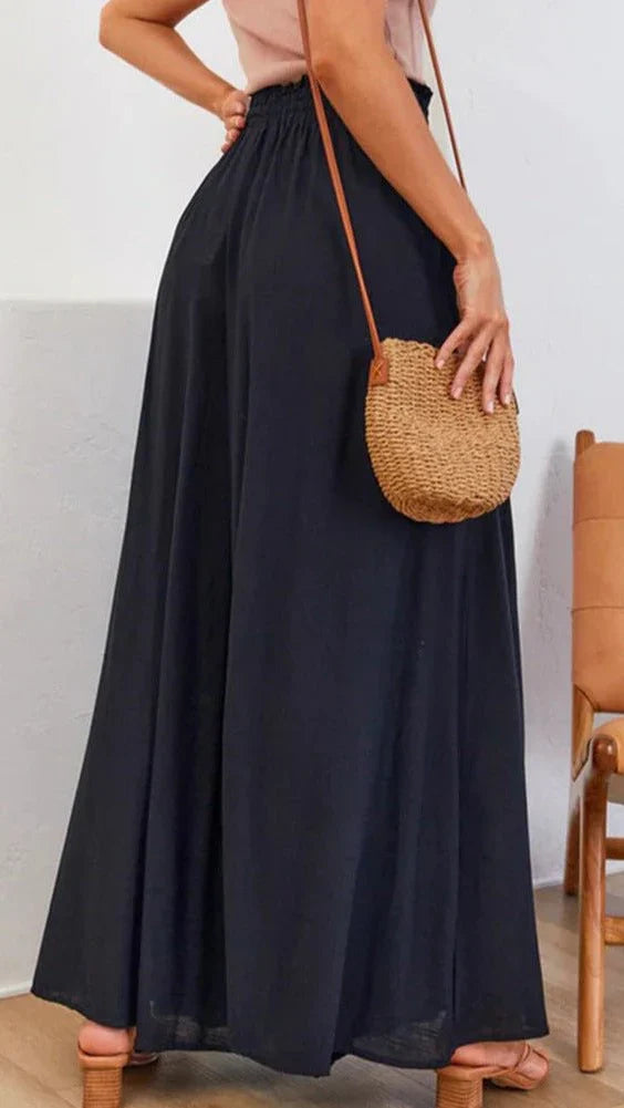 Pantaloni da donna a gamba larga con coulisse e caduta morbida