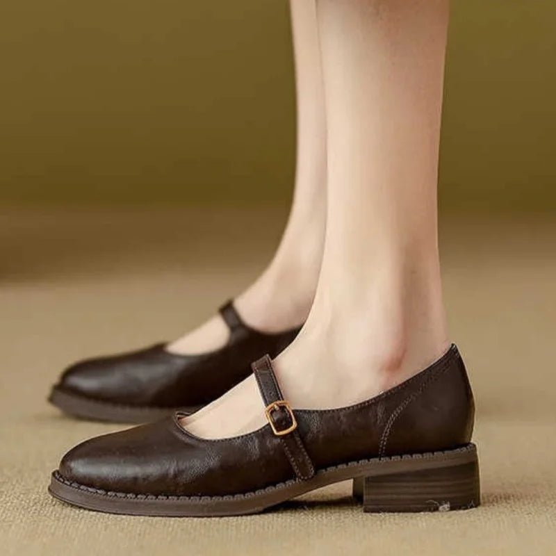 Pantofi damă din piele, tip Mary Jane – toc bloc mic, cu amortizare, pentru birou și purtare zilnică