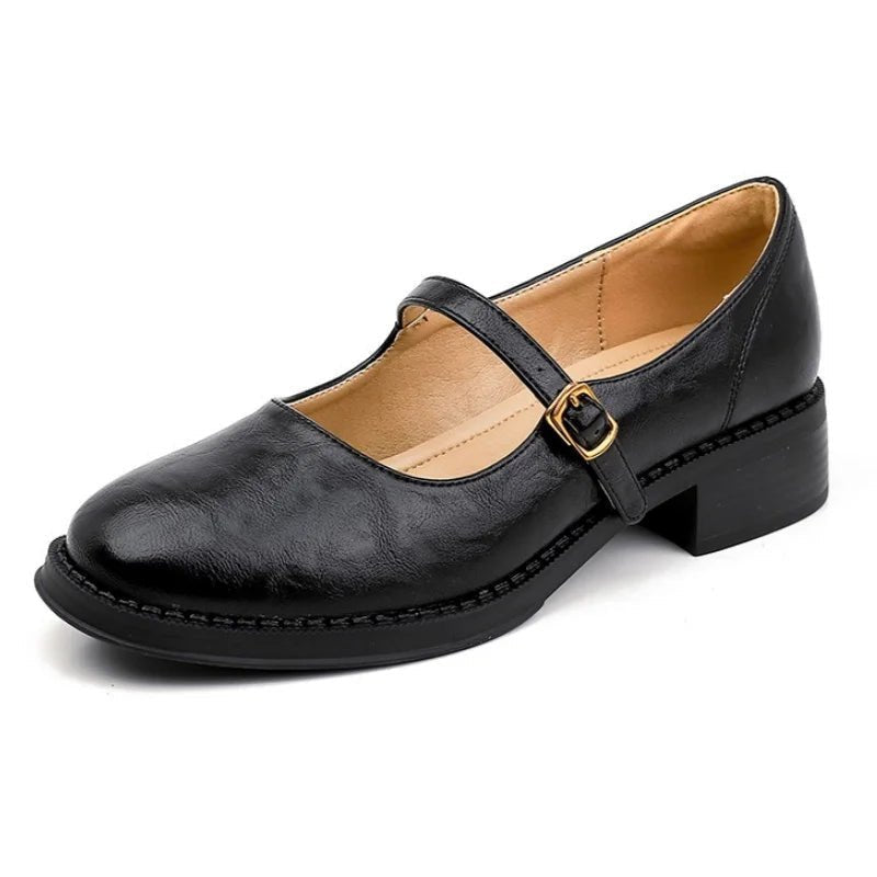 Pantofi damă din piele, tip Mary Jane – toc bloc mic, cu amortizare, pentru birou și purtare zilnică