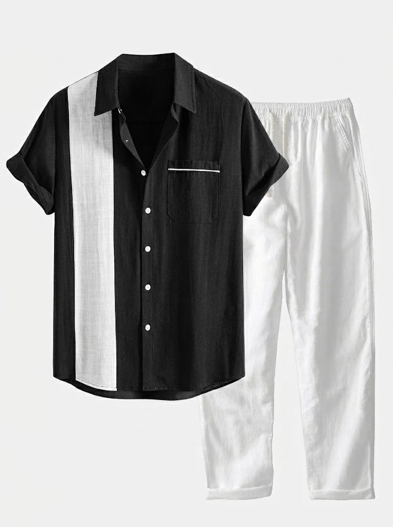 Men’s Cotton Shirt and Linen Blend Trousers Set – Lightweight Summer Casualwear
