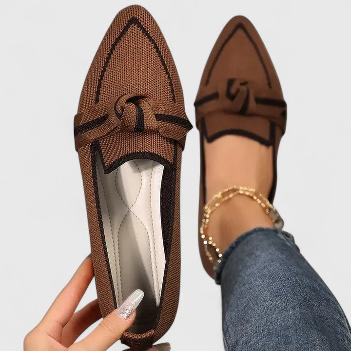 Damespidsede loafers med knudedetalje, afslappede flade sko