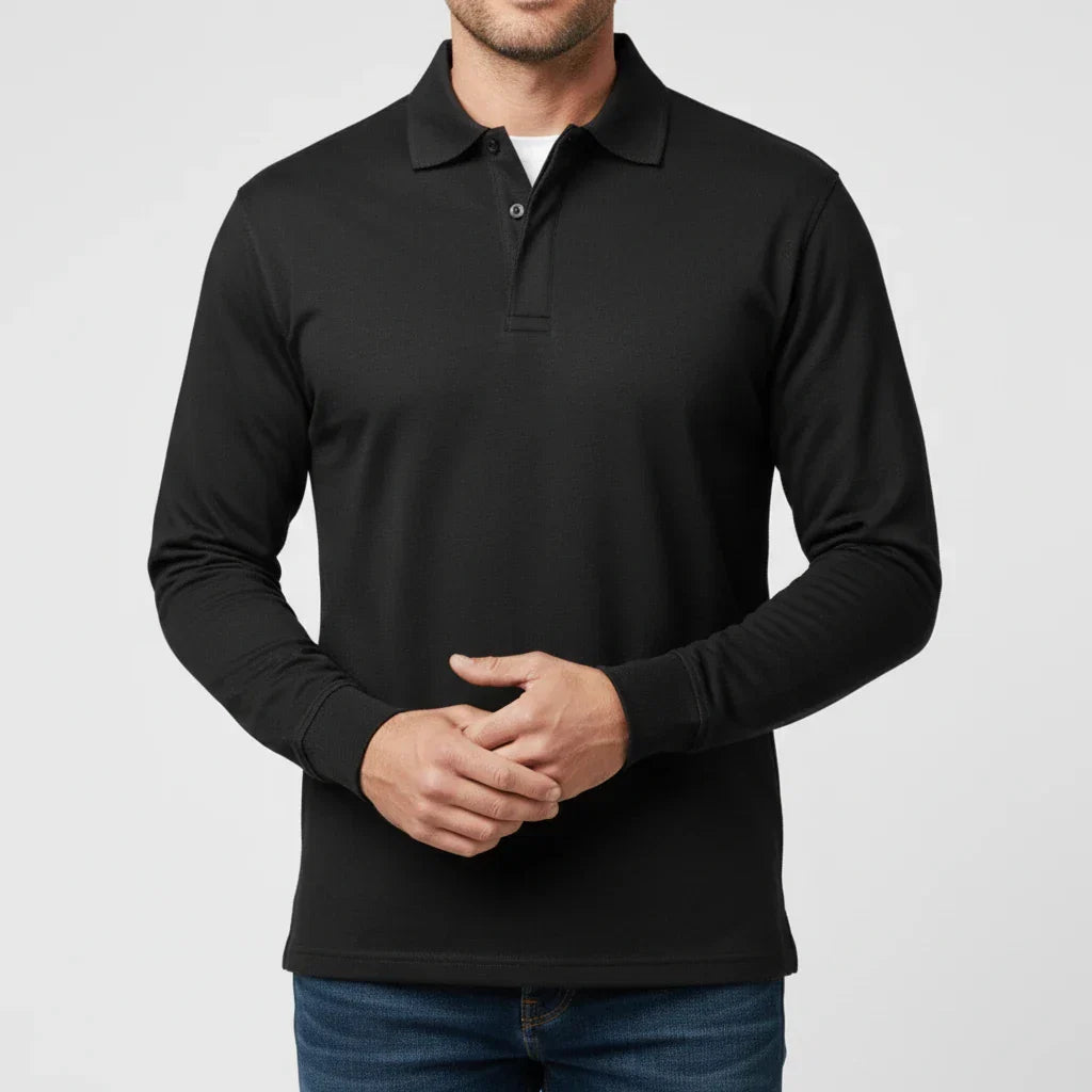 Polo homme élégant et décontracté – haut à col et manches longues pour le travail et les week-ends